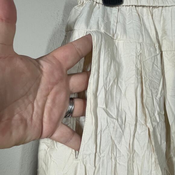 Bitte Kai Rand Small Senmei Crinkle Midi Skirt Beige Cotton Blend Elastic Waist - Picture 5 of 12